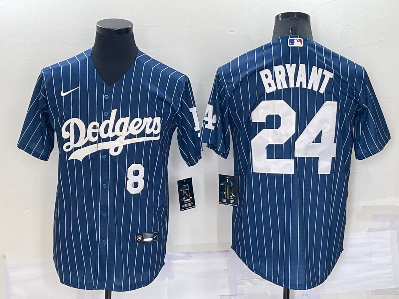 Men's Navy Los Angeles Dodgers Front #8 Back #24 Kobe Bryant Cool Base Stitched Jersey